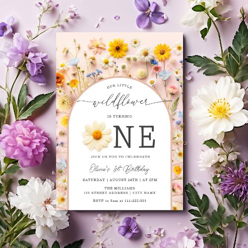 Little Wildflower Modern 1st Birthday Invitation