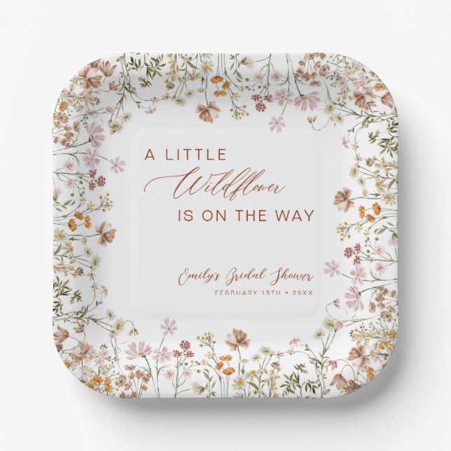 Little Wildflower on the Way Baby Shower Paper Plates (Front)