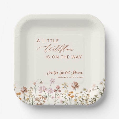 Little Wildflower on the Way Baby Shower Paper Plates by Pretty Girly Designs