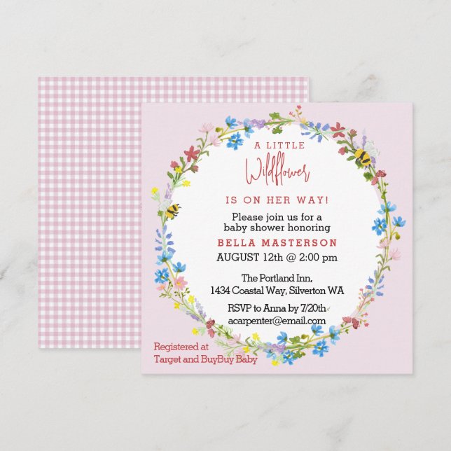 Little Wildflower On The Way Baby Shower (Square) Invitation (Front/Back)