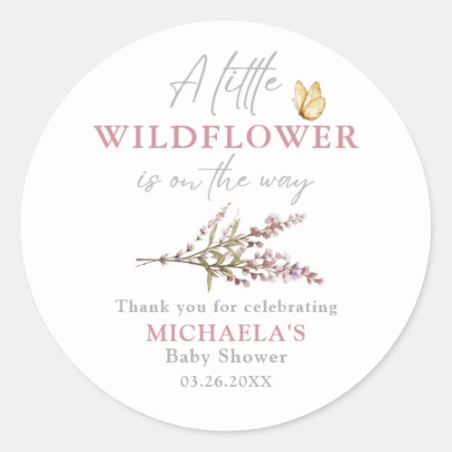 Little Wildflower On The Way Botanical Baby Shower Classic Round Sticker