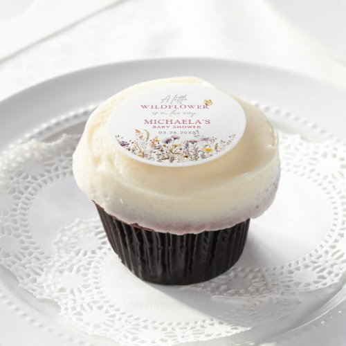 Little Wildflower On The Way Botanical Baby Shower Edible Frosting Rounds