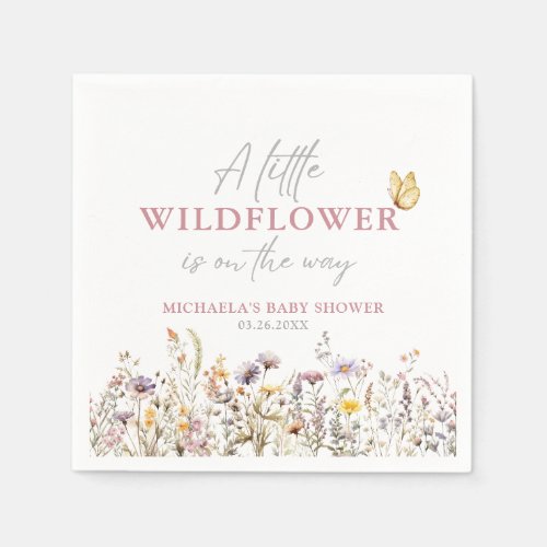 Little Wildflower On The Way Botanical Baby Shower Napkins