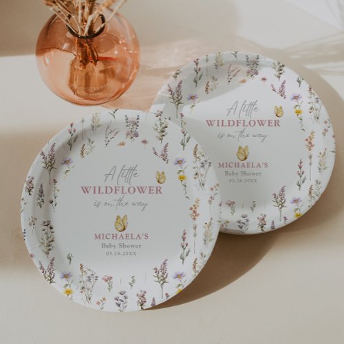 Little Wildflower On The Way Botanical Baby Shower Paper Plates