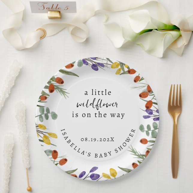 Little Wildflower On The Way Fall Baby Shower Paper Plates (Wedding)