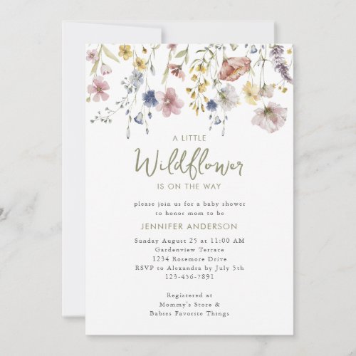 Little Wildflower On The Way Floral Baby Shower Invitation