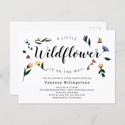 Little Wildflower on the Way Floral Baby Shower Invitation Postcard