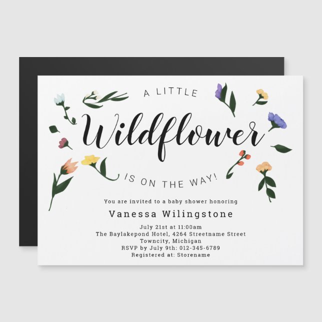 Little Wildflower on the Way Floral Baby Shower Magnetic Invitation (Front/Back)
