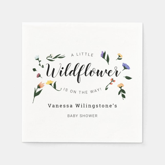 Little Wildflower on the Way Floral Baby Shower Napkins (Front)