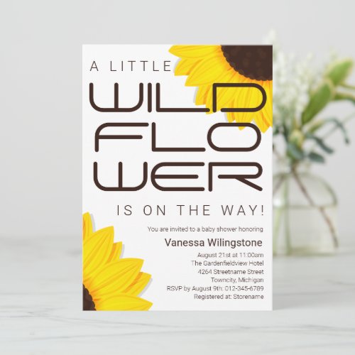 Little Wildflower on the way Sunflower Baby Shower Invitation