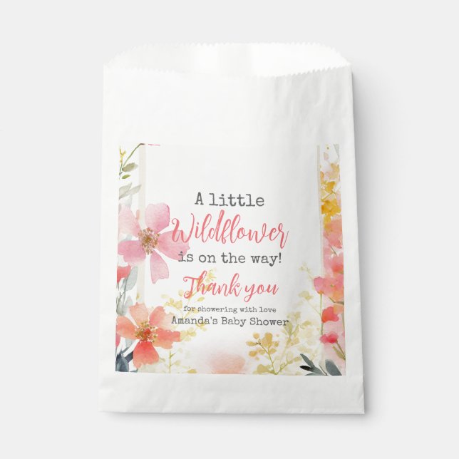 Little Wildflower Peach Flower Floral Baby Shower  Favor Bag (Front)
