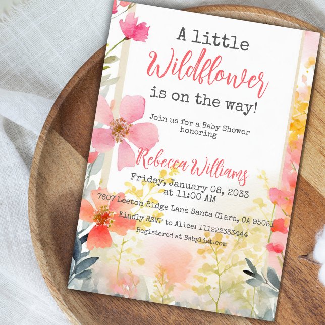 Little Wildflower Peach Flower Floral Baby Shower  Invitation (Creator Uploaded)