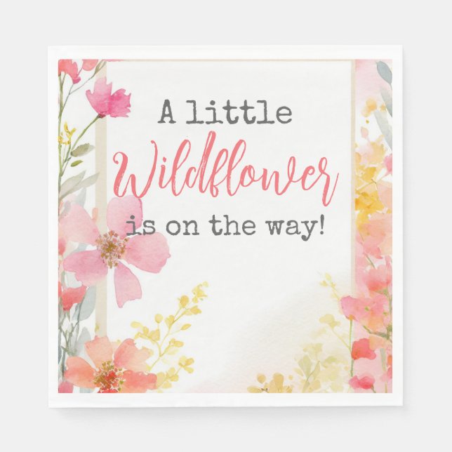 Little Wildflower Peach Flower Floral Baby Shower  Napkins (Front)