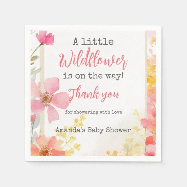 Little Wildflower Peach Flower Floral Baby Shower  Napkins (Front)
