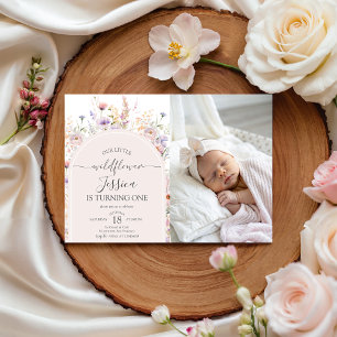 Little Wildflower Photo 1st Birthday Invite