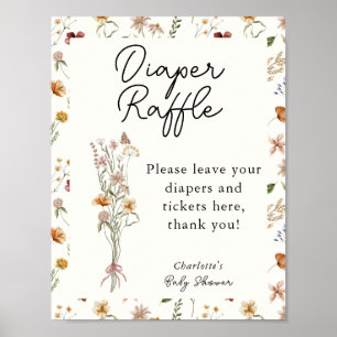 Little Wildflower Pink Baby Shower Diaper Raffle Poster