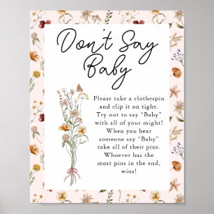 Little Wildflower Pink Baby Shower Don't say Baby  Poster