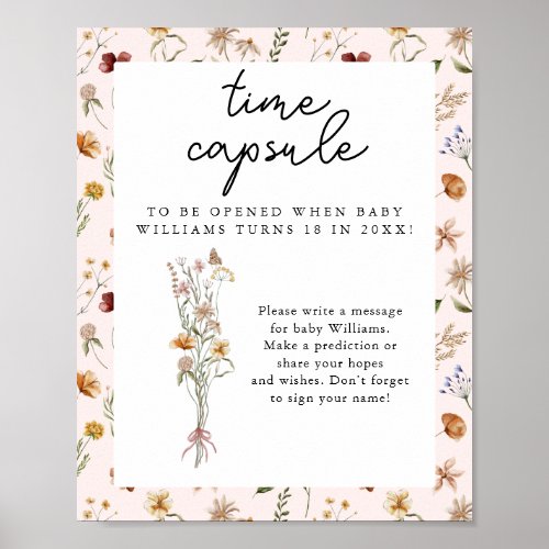 Little Wildflower Pink Baby Shower Time Capsule Poster