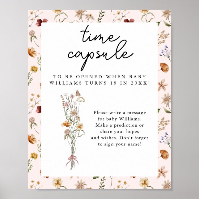 Little Wildflower Pink Baby Shower Time Capsule Poster (Front)