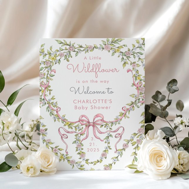 Little wildflower pink Bow Baby Shower Welcome Poster (Creator Uploaded)