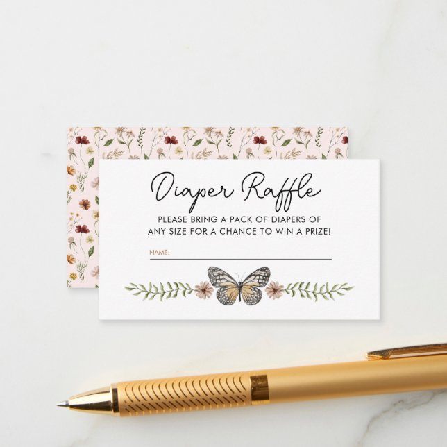 Little Wildflower Pink Diaper Raffle Baby Shower Enclosure Card (Front/Back In Situ)
