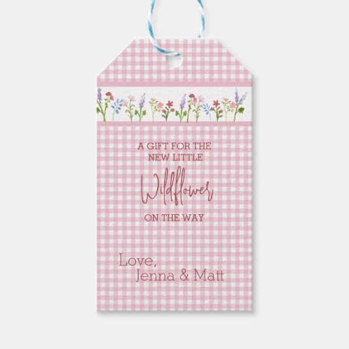 Little Wildflower Pink Gingham Check Baby Shower G Gift Tags