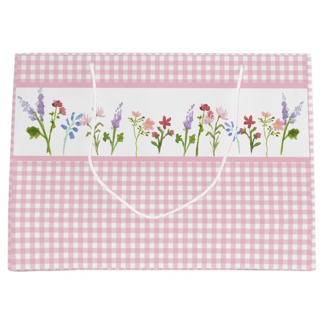 Little Wildflower Pink Gingham Check Gift Bag (Front)