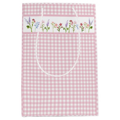   Little Wildflower Pink Gingham Check  Medium Gift Bag