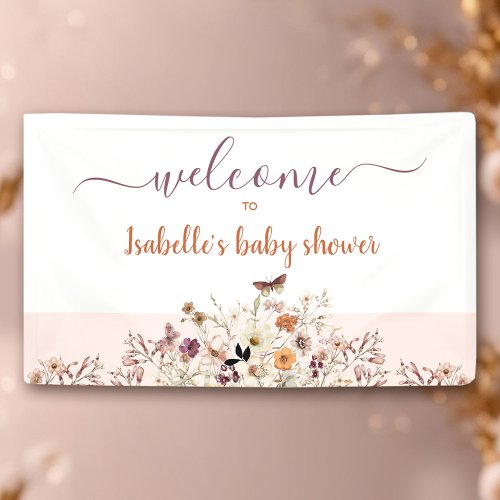 Little Wildflower Pink Girl Baby Shower Banner 