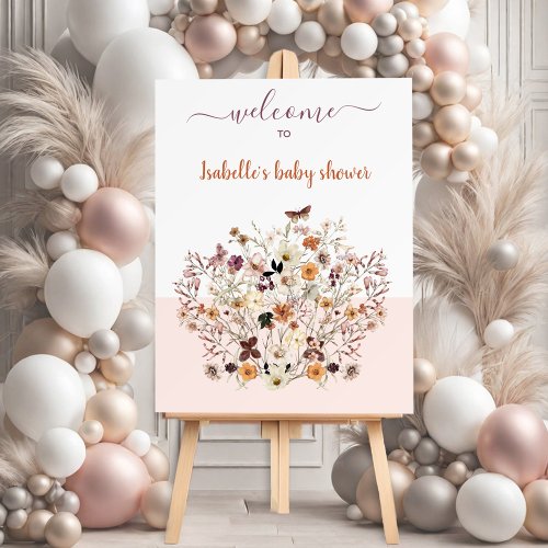 Little Wildflower Pink Girl Baby Shower Welcome  Foam Board