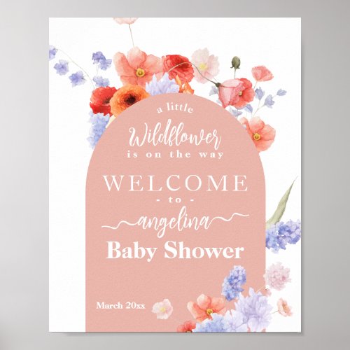 Little Wildflower Pink Watercolor Baby Shower Poster