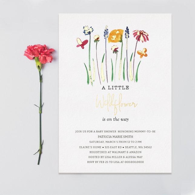 Little Wildflower Pretty Baby Girl Baby Shower Foil Invitation (Little Wildflower Pretty Baby Girl Baby Shower Foil Invitation)