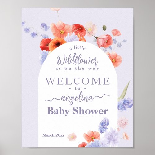 Little Wildflower Purple Watercolor Baby Shower Poster
