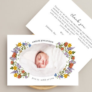 Little Wildflower Rlegant Oval Photo Baby Birth Announcement