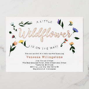 Little Wildflower Rose Gold Floral Baby Shower Foil Invitation