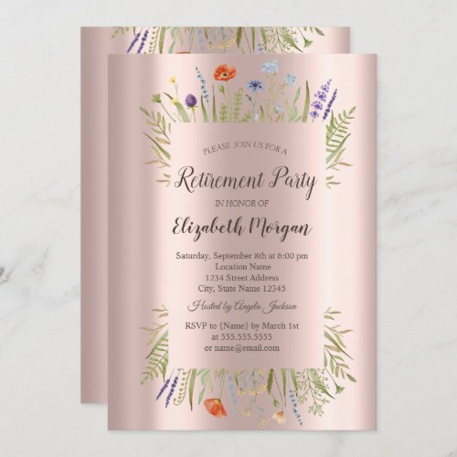 Little Wildflower Rose Gold Retirement   Invitation