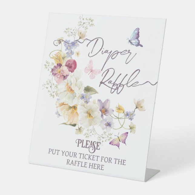 Little Wildflower rustic purple Baby Shower Diaper Pedestal Sign (Front)