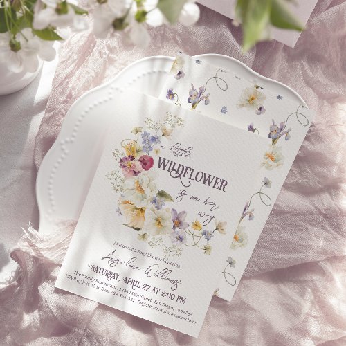 Little Wildflower rustic purple Baby Shower Invitation