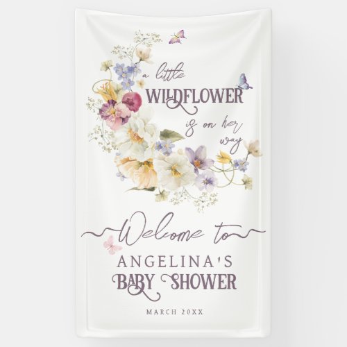 Little Wildflower rustic purple Baby Shower welcom Banner