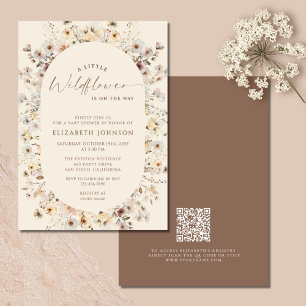 Little Wildflower Rustic QR Code Baby Shower Invitation