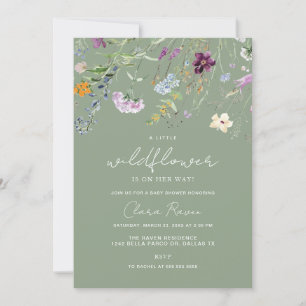 Little Wildflower Sage Floral Baby Shower  Invitation