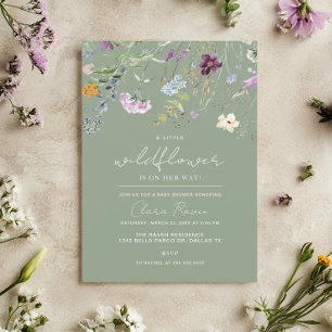 Little Wildflower Sage Floral Baby Shower  Invitation
