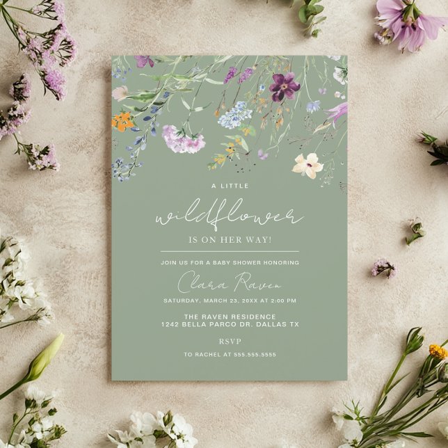 Little Wildflower Sage Floral Baby Shower  Invitation (Creator Uploaded)