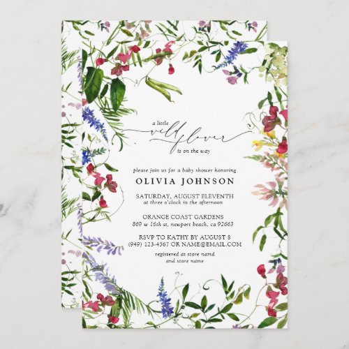 Little Wildflower Script Floral Baby Shower Invitation - Create the perfect baby shower with this delicate, elegant, modern baby girl shower invitation, featuring bright, Summery hand painted watercolor wildflower artwork, hand lettered script typography, and elegant text. We hope you love it as much as we do! Contact designer for matching products. Copyright Elegant Invites, all rights reserved. 