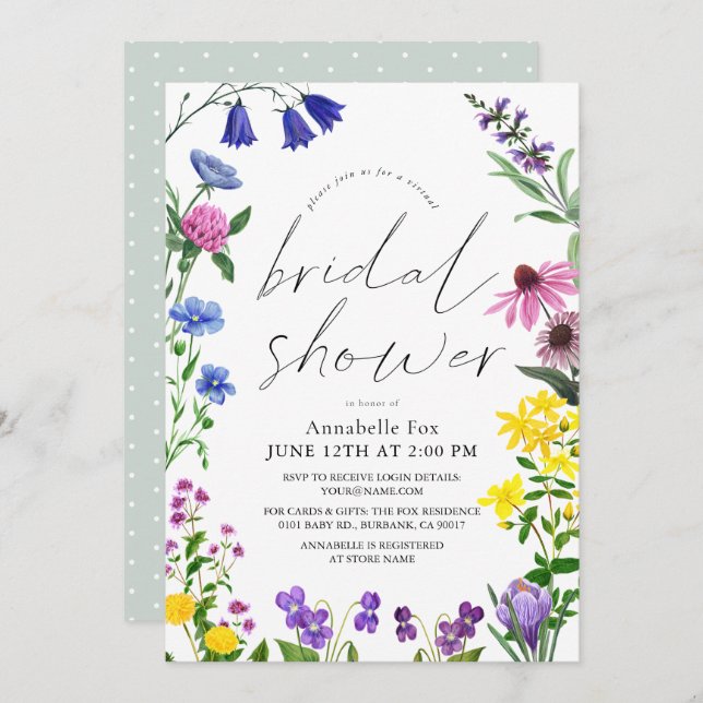 Little Wildflower Script Virtual Bridal Shower Invitation (Front/Back)