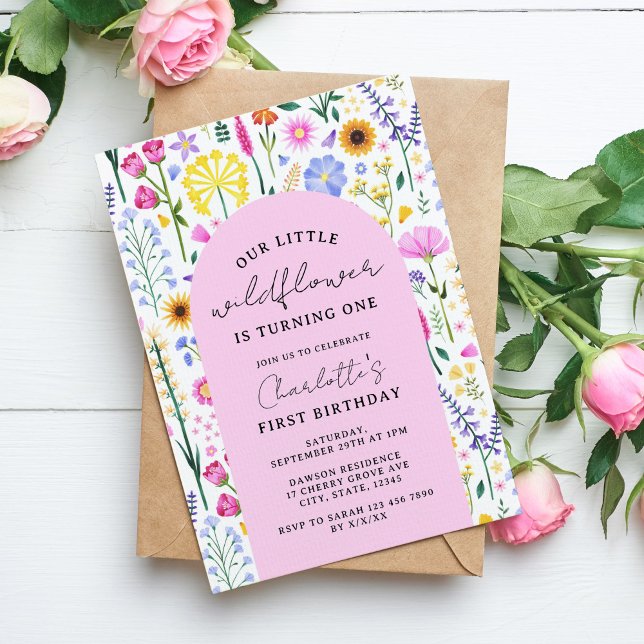 Little Wildflower Spring 1st Birthday Garden Party Invitation (Spring Wildflower Girl's Birthday Invitation)