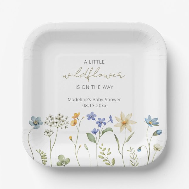 Little Wildflower Spring Floral Baby Shower Paper Plates (Front)