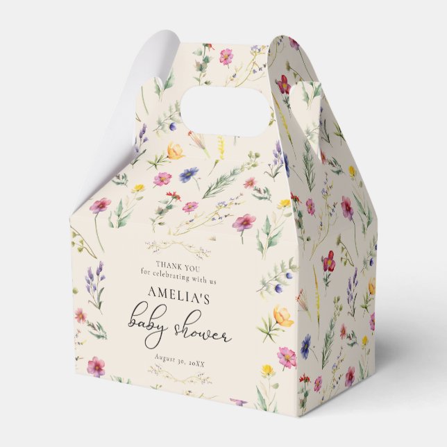 Little Wildflower Spring Floral Beige Baby Shower Favor Boxes (Back Side)