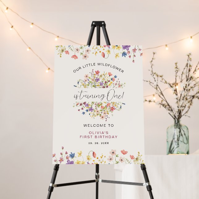 Little Wildflower Theme 1st Birthday Foam Board (In Situ (Stand))