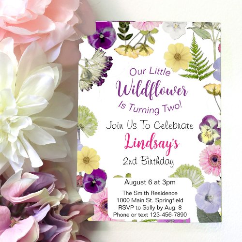 Little Wildflower Themed 2nd Birthday Invitation